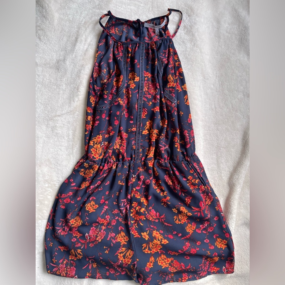 Collective Concepts Blue & Orange Crochet Trim Romper Small